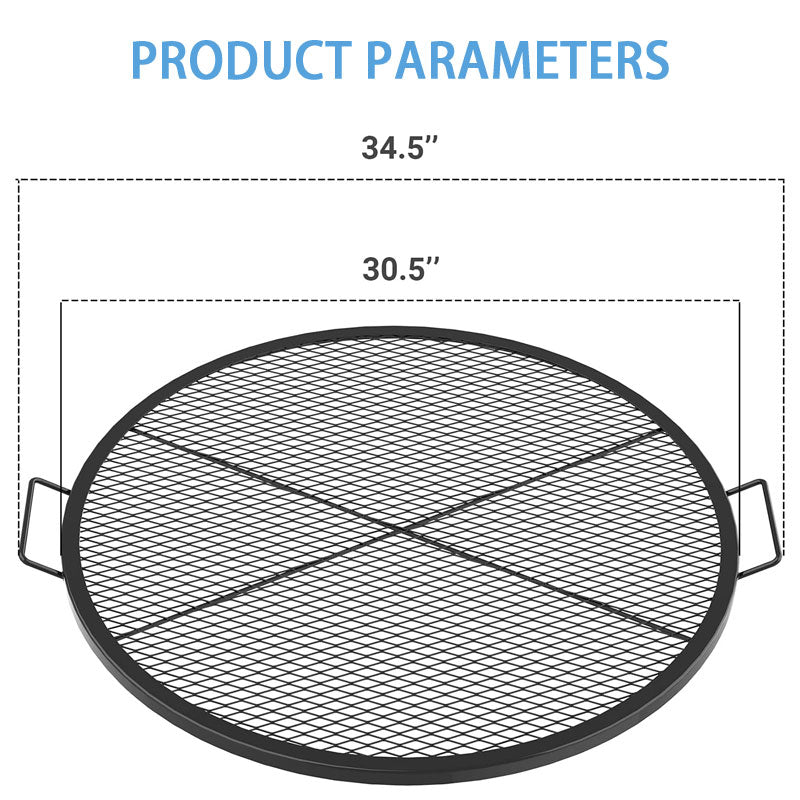 30 Inch Fire Pit Cooking Grill with Stand, Outdoor Round BBQ Campfire Grill Grid, Camping Cookware