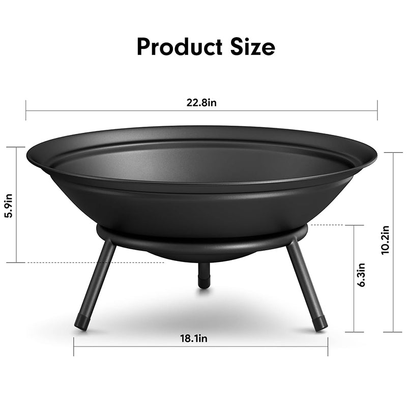 Heavy Duty Metal Grate Fire Pit Wood Burning Fire Bowl 22.6in with Fireplace Extra Deep Large Round Outside Backyard Deck Camping