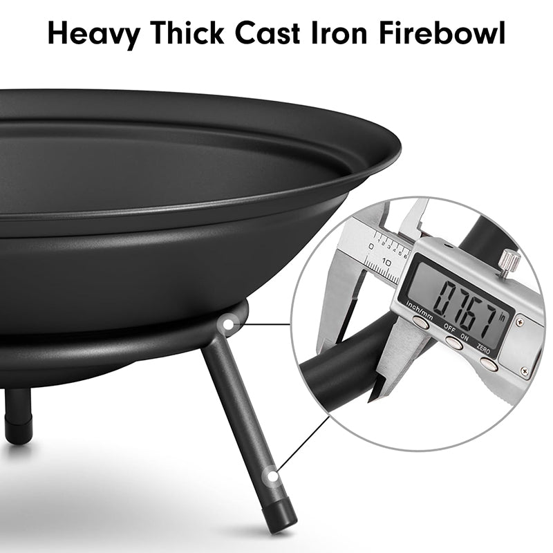 Heavy Duty Metal Grate Fire Pit Wood Burning Fire Bowl 22.6in with Fireplace Extra Deep Large Round Outside Backyard Deck Camping