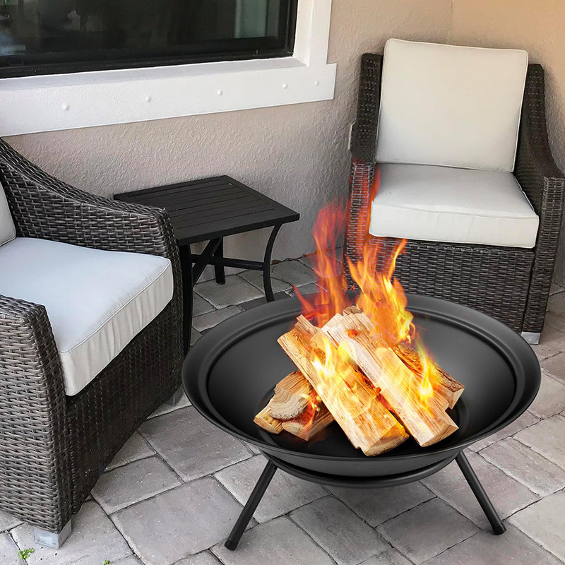 Heavy Duty Metal Grate Fire Pit Wood Burning Fire Bowl 22.6in with Fireplace Extra Deep Large Round Outside Backyard Deck Camping