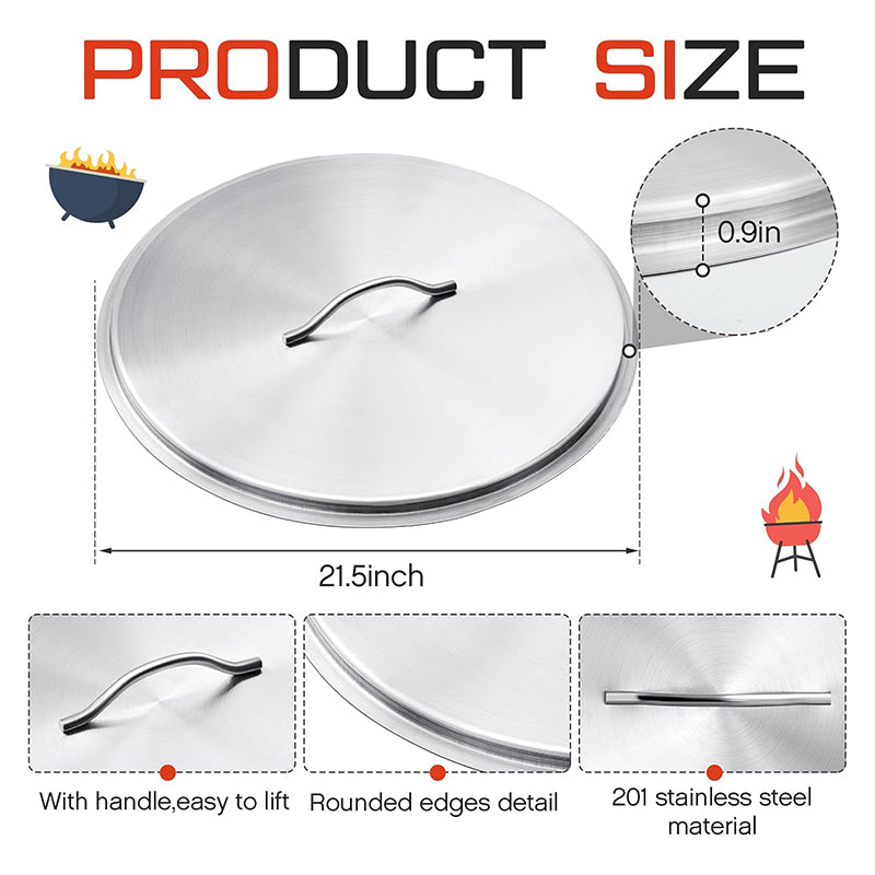 Stainless Steel Fire Pit Burner Cover for 19'' Diameter Burner Pan Fire Pit Lid Round 22 Inch Fire Pit Ring Lid
