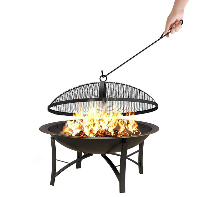 Fire Bowl with Spark Screen Cover Log Grate Poker for Camping Beach Bonfire Picnic Backyard Garden