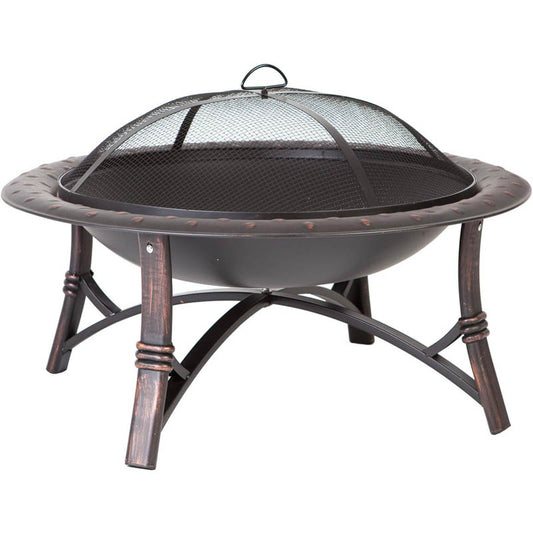 Fire Bowl 35" Fire Pit Roman Brushed Painted Steel Legs Wood Burning Lightweight Portable Black