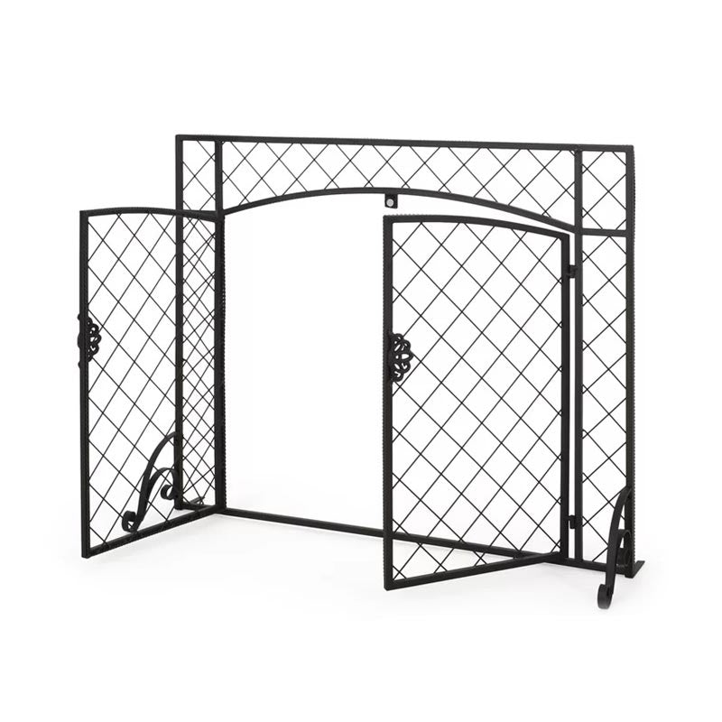 Mesh Iron Fireplace Screen Metal Fire Fence One-Piece Fireplace Surround