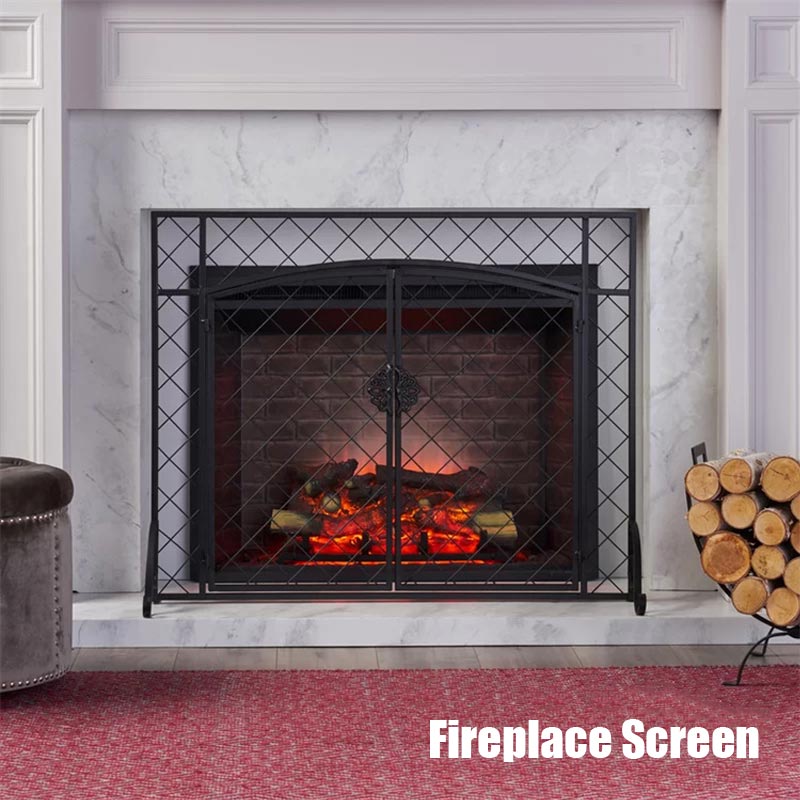 Mesh Iron Fireplace Screen Metal Fire Fence One-Piece Fireplace Surround