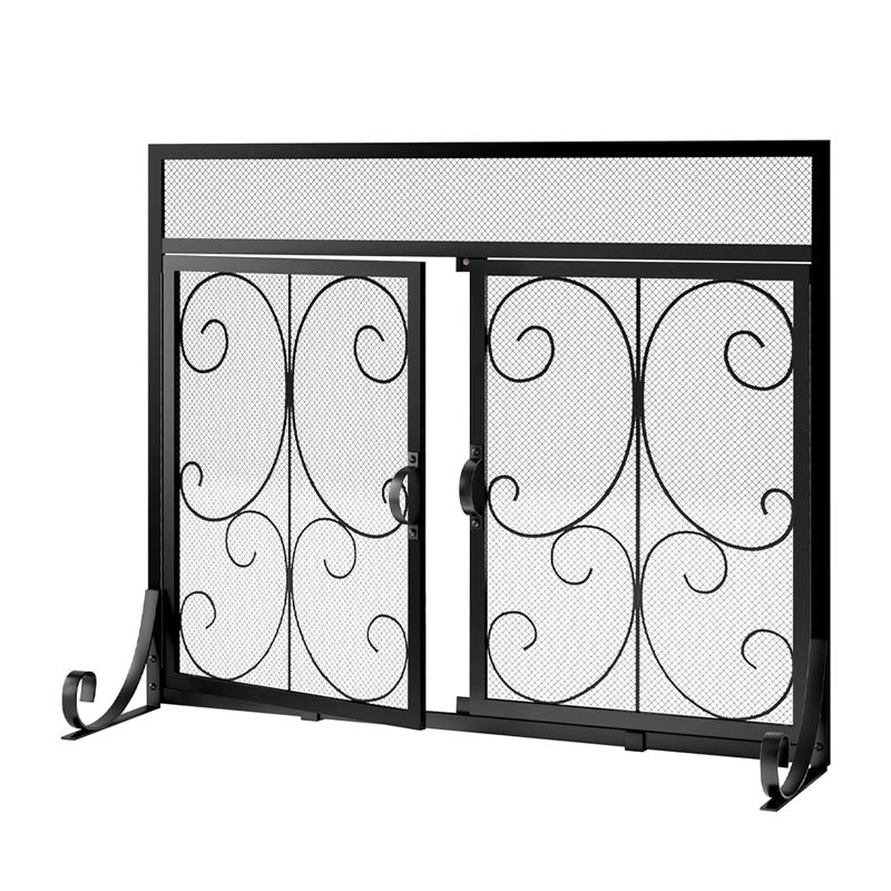 Simple Iron Fireplace Screen Stove Retaining Fence Fireplace Cover Double Door Fireplace Fire Fence