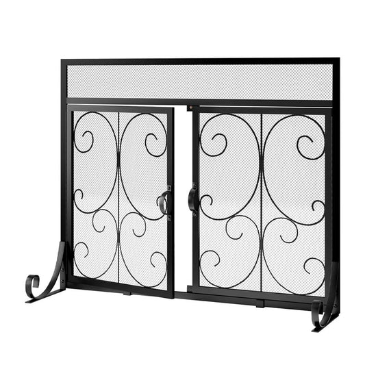 Simple Iron Fireplace Screen Stove Retaining Fence Fireplace Cover Double Door Fireplace Fire Fence