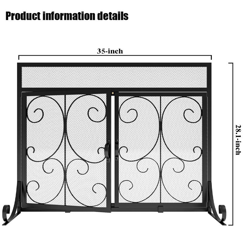 Simple Iron Fireplace Screen Stove Retaining Fence Fireplace Cover Double Door Fireplace Fire Fence