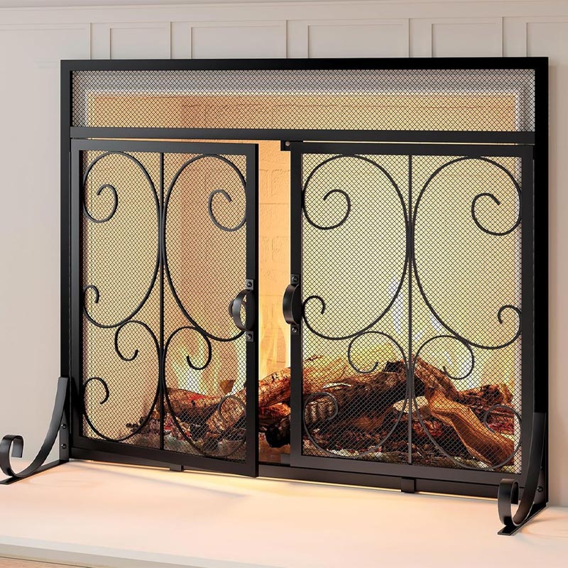 Simple Iron Fireplace Screen Stove Retaining Fence Fireplace Cover Double Door Fireplace Fire Fence