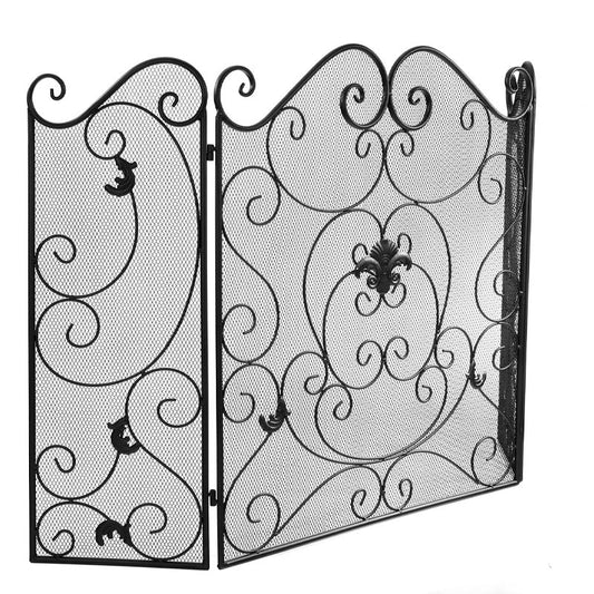 Wrought Iron Floor-Standing Fireplace Tri-Fold Screen, Fence Home Stove Partition Fire Cover