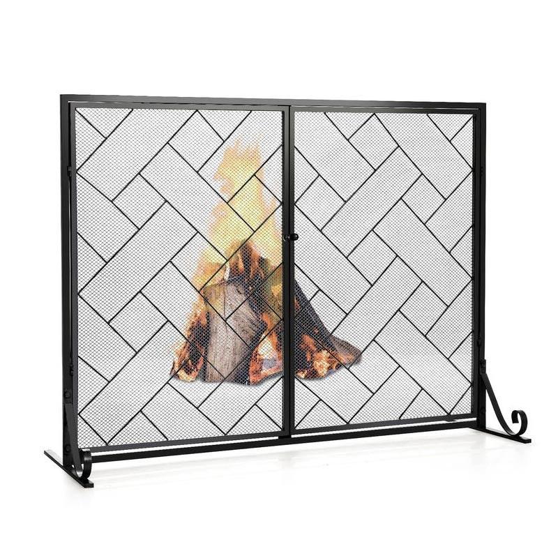 Simple Black Single-Sided Fireplace Screen, Indoor Living Room Fireplace Partition Screen