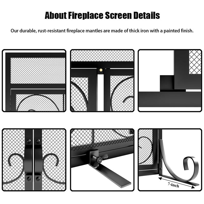 Simple Iron Fireplace Screen Stove Retaining Fence Fireplace Cover Double Door Fireplace Fire Fence