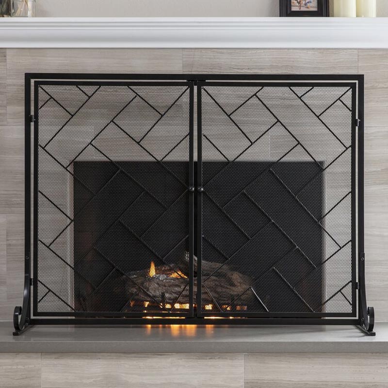 Simple Black Single-Sided Fireplace Screen, Indoor Living Room Fireplace Partition Screen