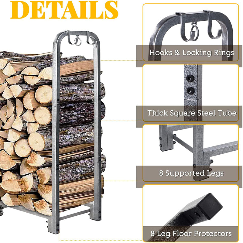8 Legs Large Capacity Heavy Duty 4ft Firewood Rack Rust Resistant Steel Prevent Tipping Locks Keeps Logs Dry