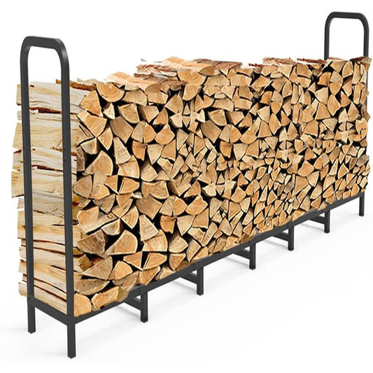 8ft Firewood Rack Holder Adjustable Heavy Duty Firewood Holder Outdoor Indoor Metal Wood Pile Storage Organizer