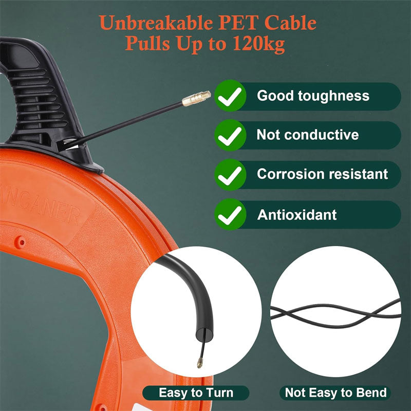 Electrician Fish Tape, Fish Tape Wire Puller 100FT x 4mm, Fiberglass Wire Puller 6 Adapter Wire Puller