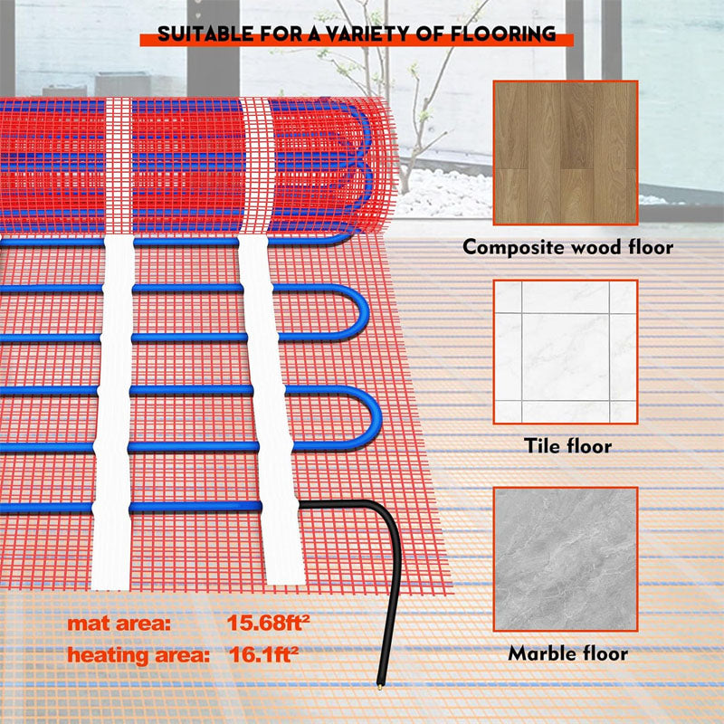 Floor Heating Mat 16 Sqft Heating Mat 180W 120V Electric Radiant Floor Heating System for Easy Installation on The Floor