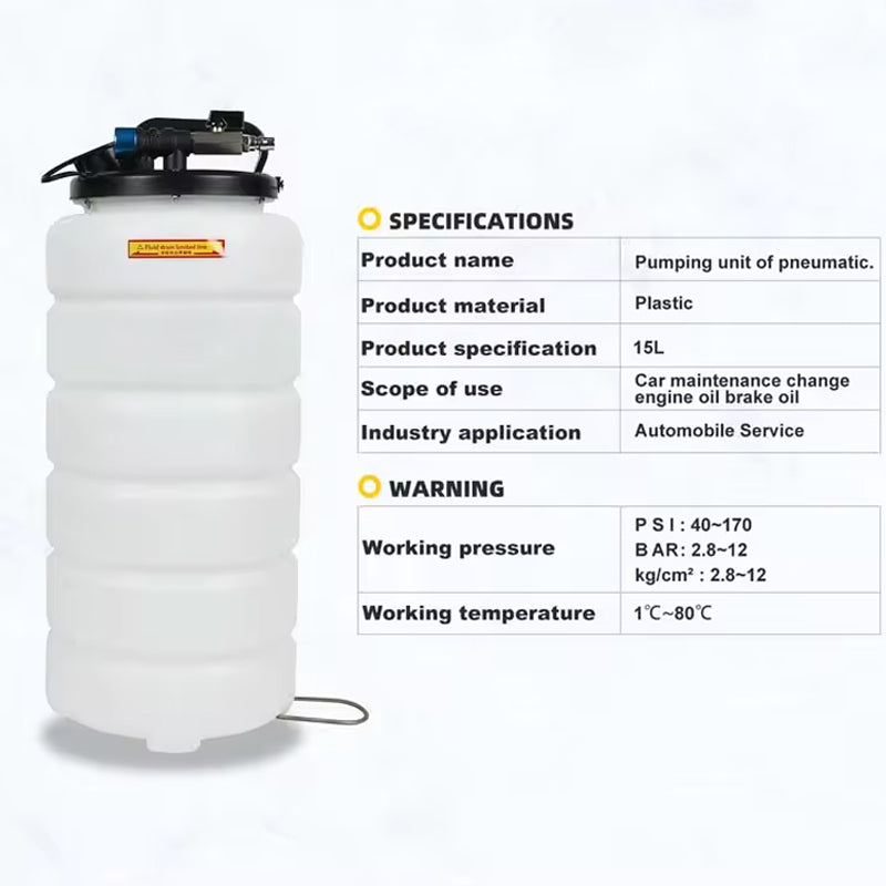 Automatic Pneumatic 40-170Psi 15L Engine Car Oil Extractor Fluid Vacuum Extractor Pump Machine