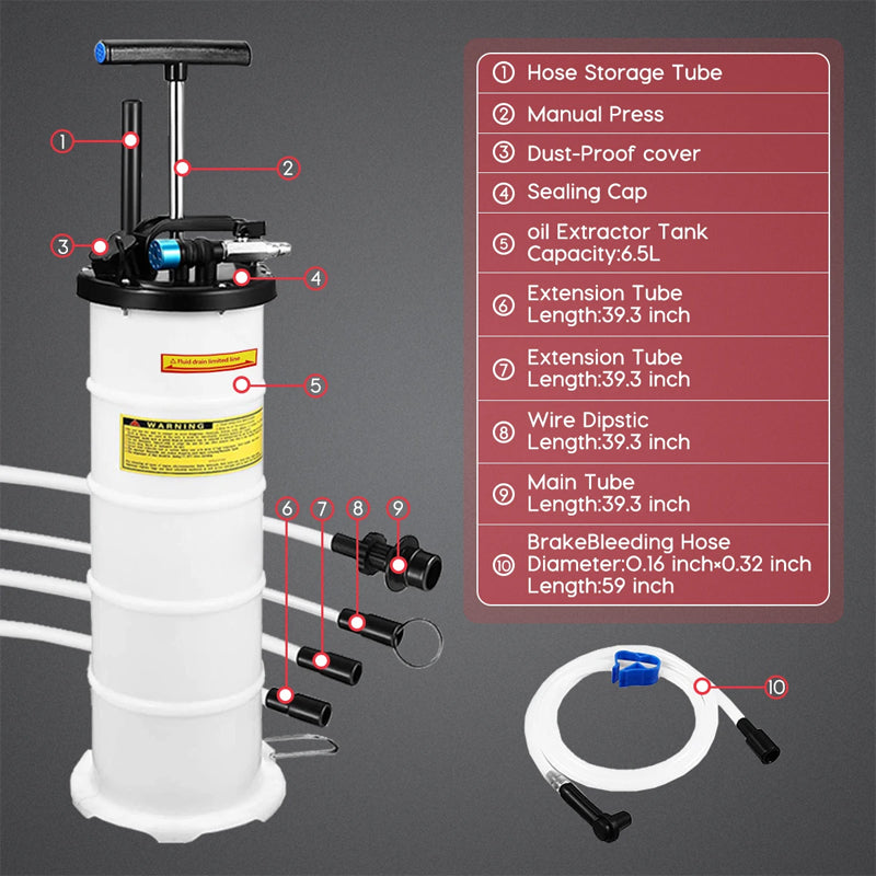 Pneumatic/Manual 6.5L Oil Extractor Pump Oil Changer Fluid Evacuator Vacuum Extraction Pump Engine Oil Brake Water