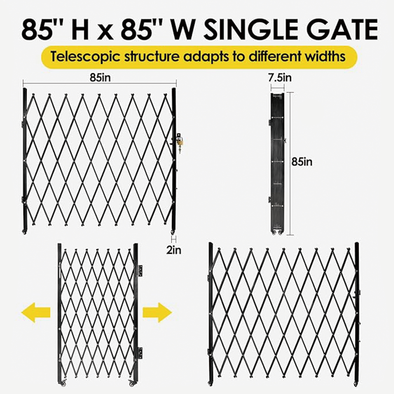 Single Folding Security Gate, 7.1' H x 7.1' W （85 x 85 inch）Folding Door Gate,Steel Accordion Design, Expandable Security Barrier, Lockable Garden Gate,Pet-Friendly Garage Fence
