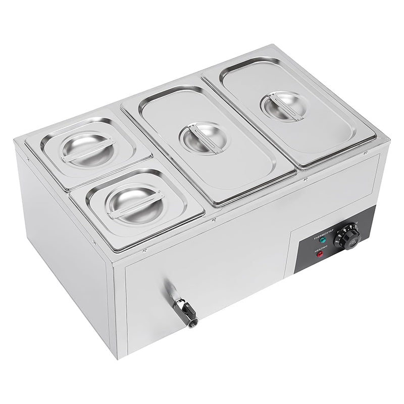 Food Warmer 4 Pan (7.4Qt+3.2Qt) Stainless Steel 850W Electric Countertop Steam Table with Automatic Temperature Control for Catering and Restaurants