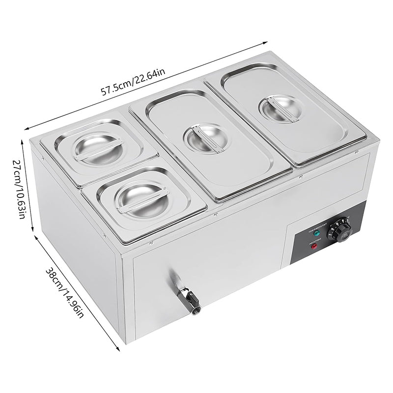 Food Warmer 4 Pan (7.4Qt+3.2Qt) Stainless Steel 850W Electric Countertop Steam Table with Automatic Temperature Control for Catering and Restaurants
