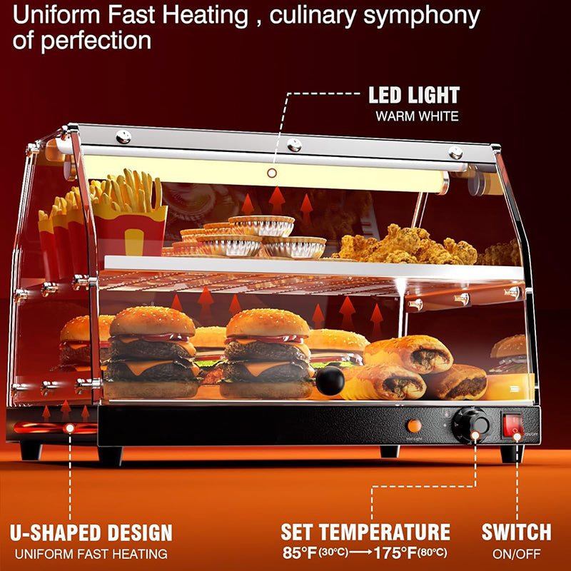 Pizza Warmer Countertop 2-Tier with LED Lighting Commercial Food Warmer Countertop Food Display Warmer