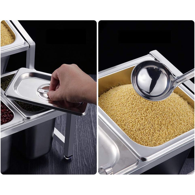 Stainless Steel Commercial Food Pan & Retractable Holder, Condiment Server Tray Station With Serving Spoons