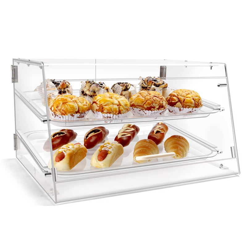 Acrylic 2-Layer Bread Box With Front And Rear Doors With Locks, Cake Dessert Cabinet, Bakery Storage Bread Box