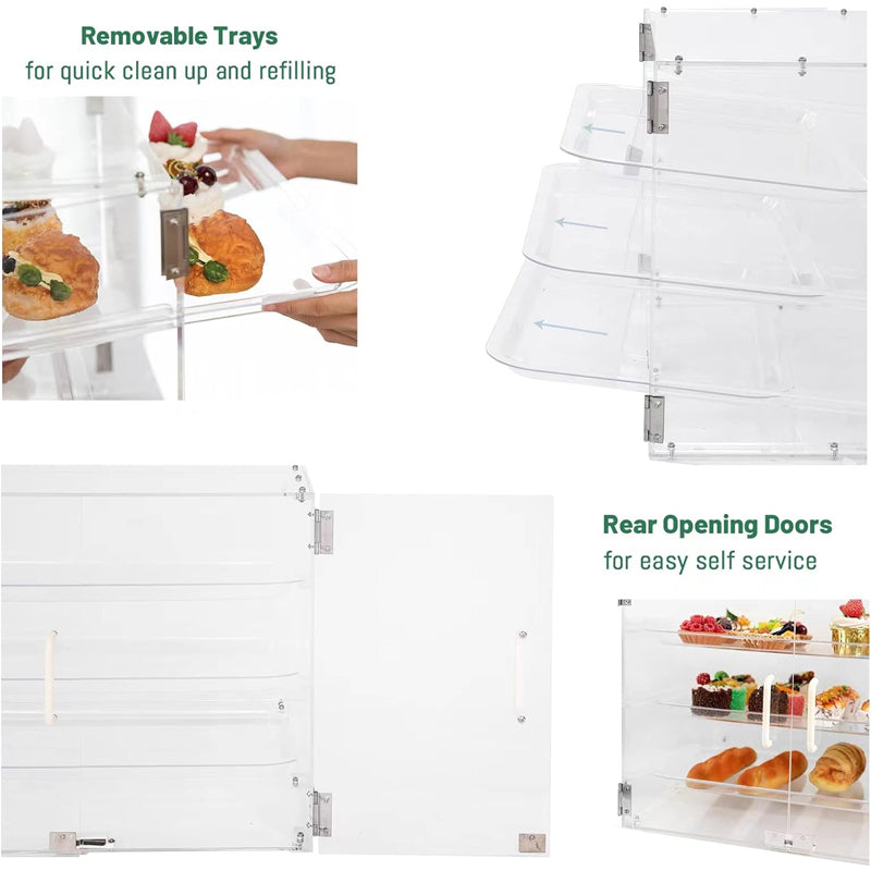 3 Tray Commercial Countertop Bakery Display Case With Rear Doors - 21" x 17 3/4" x 16 1/2"