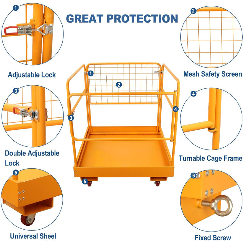 Forklift Safety Cage 36x36 Inch Forklift Work Platform 1200 lbs Capacity, Aerial Platform Foldable, Suitable For Lift Loader
