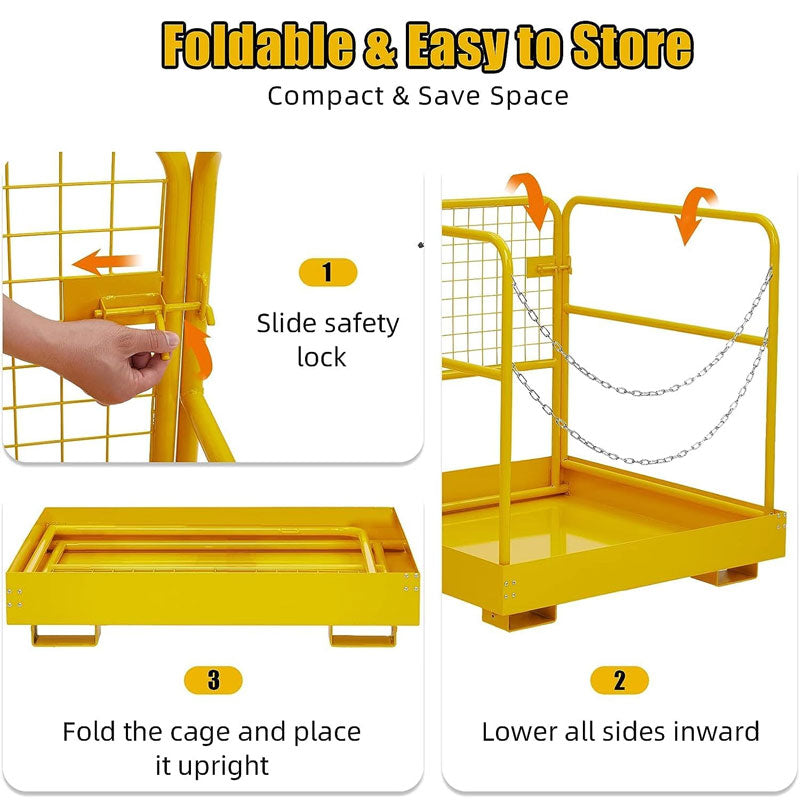 Forklift Safety Cage, Maintenance Platform Outdoor Foldable, Suitable For Warehouse Inventory, High-Altitude Operations, Etc