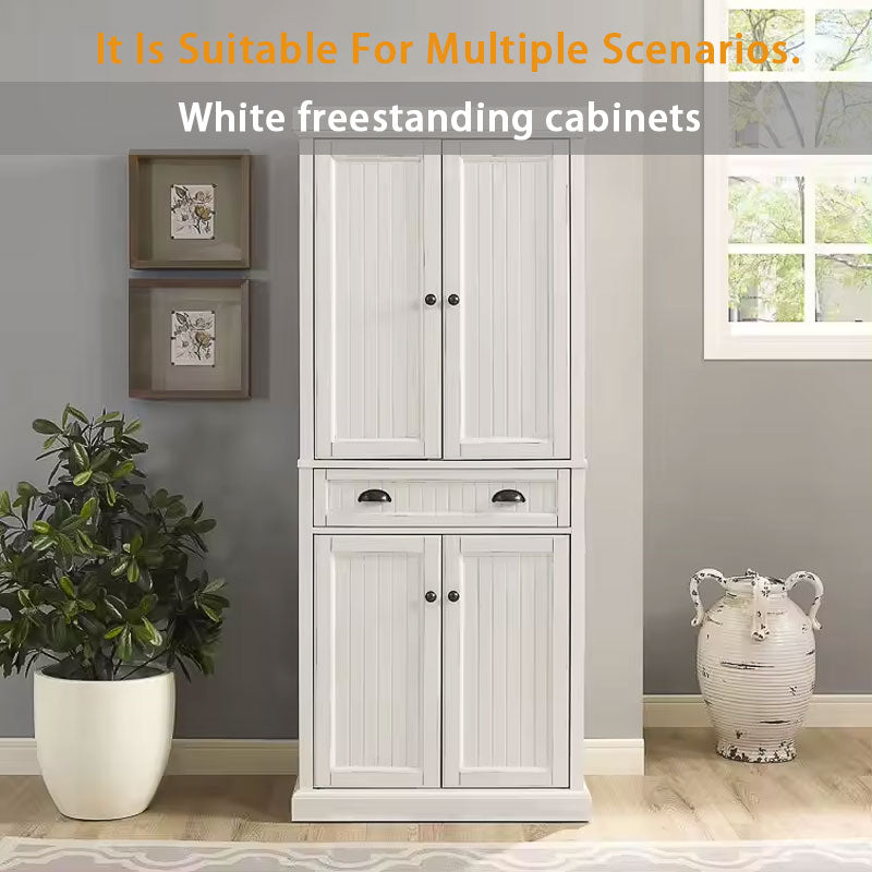 Freestanding Cabinets, White Large Capacity Wooden Storage Kitchen Pantry Cabinets, Pantry Closets