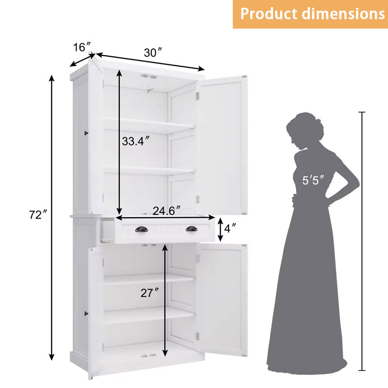 Freestanding Cabinets, White Large Capacity Wooden Storage Kitchen Pantry Cabinets, Pantry Closets