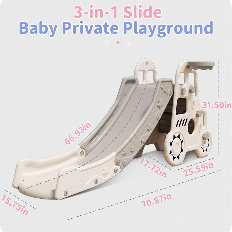 Freestanding Slides Toddler Slide for Toddler Age 1-3 Indoor Plastic Slide with Basketball Hoop Raised Handrail Anti-Slip Strip