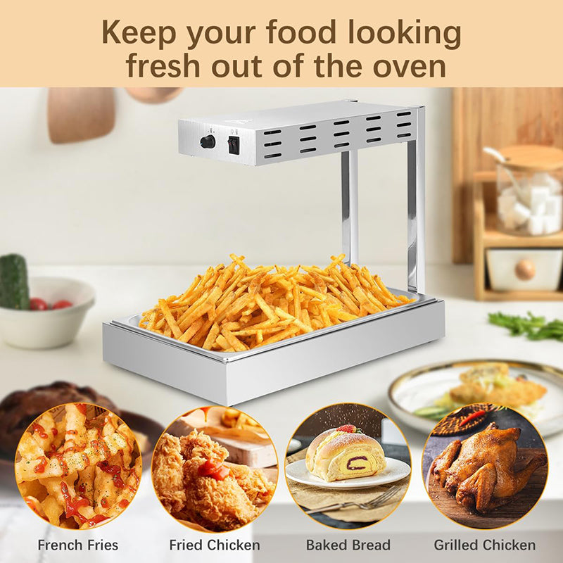 Stainless Steel French Fry Warmer Commercial Heat Light Food Warmer Thermostable Food Heating Lamp for Chips