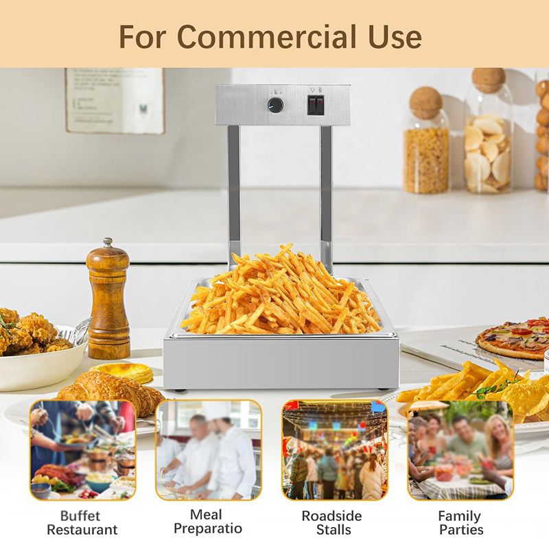 Stainless Steel French Fry Warmer Commercial Heat Light Food Warmer Thermostable Food Heating Lamp for Chips