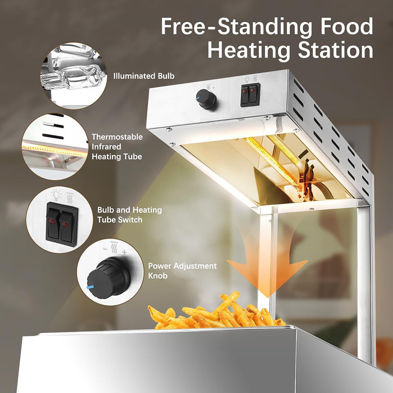 Stainless Steel French Fry Warmer Commercial Heat Light Food Warmer Thermostable Food Heating Lamp for Chips