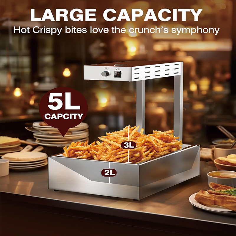 5L Commercial French Fry Warmer, 500W Food Warmer Light Countertop Fries Food Warmer, 18.11"x 12.2"x 23.43" for Chips Churros Buffet Kitchen