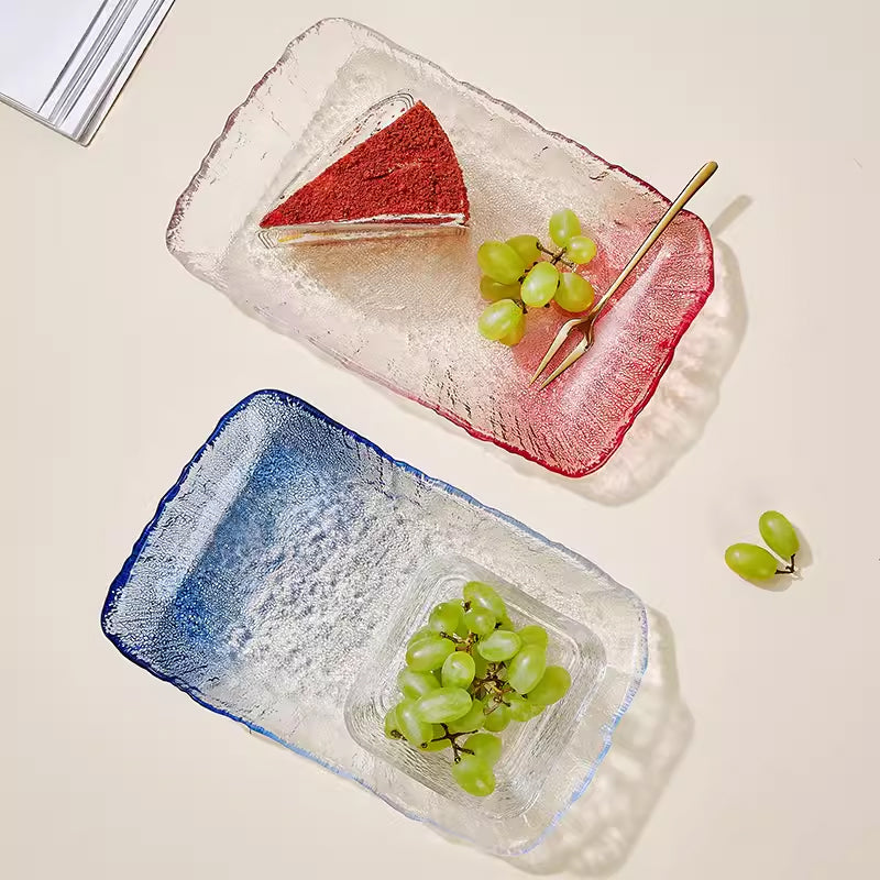 Creative Transparent Glass Gradient Irregular Household Round Fruit Plate Tea Tray Dry Bubble Plate Hammered Glass Plate