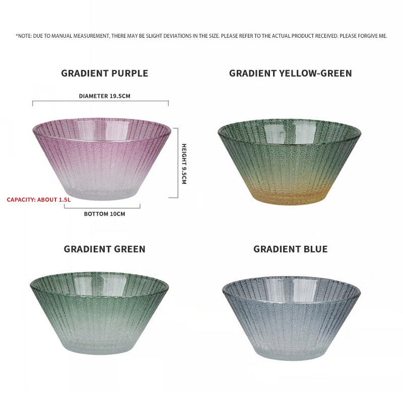 Colorful Gradient Color Brilliant Salad Bowl Household Glass Bowl Fruit Bowl Large Mixed Vegetable Bowl Mixed Noodle Bowl Light Luxury Dessert Bowl