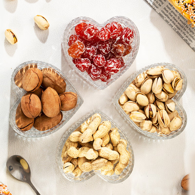 Love Fruit Plate Snack Plate Lead-Free Glass Bowl Household Divided Dry Fruit Plate Five-Piece Set