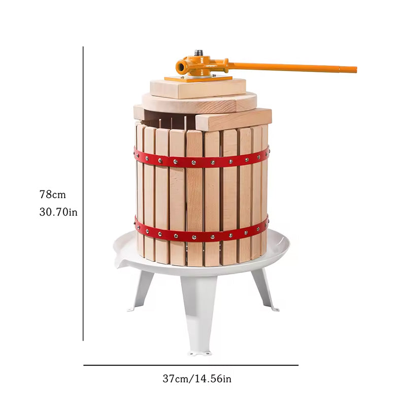 18 Liters 4.75 Gallon Household Small Fruit Wine Grape Press Manual Juice Crusher Solid Wood Basket Heavy Duty Cider Making Juicer