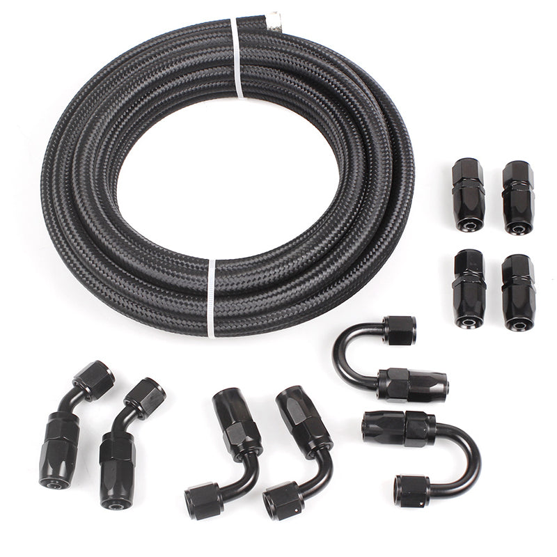 6An 20Ft An6 Stainless Steel Braided Fuel Line + 10pcs 6An Hose End Adaptor Kit Automobile Oil Cooling Joint Set