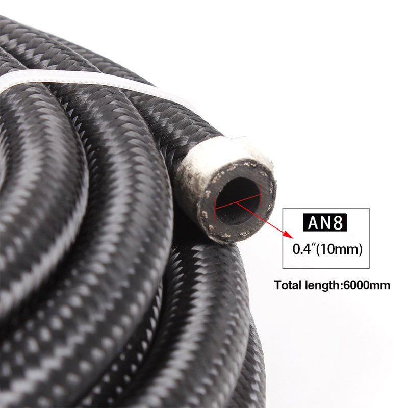 6An 20Ft An6 Stainless Steel Braided Fuel Line + 10pcs 6An Hose End Adaptor Kit Automobile Oil Cooling Joint Set