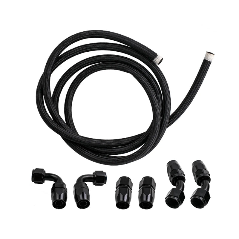 Automotive Oil Cooled Connector Set 10An An10 12Ft Nylon Braided Fuel Hose Line + Black Swivel Fitting Hose End Kits