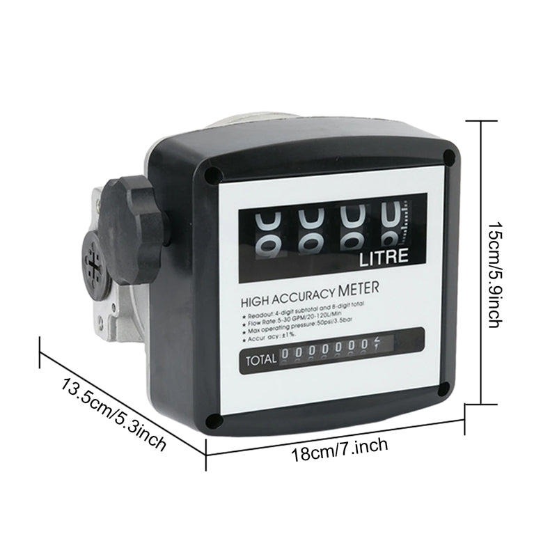 Multifunctional Mechanical Fuel Gauge 4Digit Fuel Flowmeter Digital Diesel Gasoline Flow Meter 5-30Gpm/20-120L/Min High Accuracy