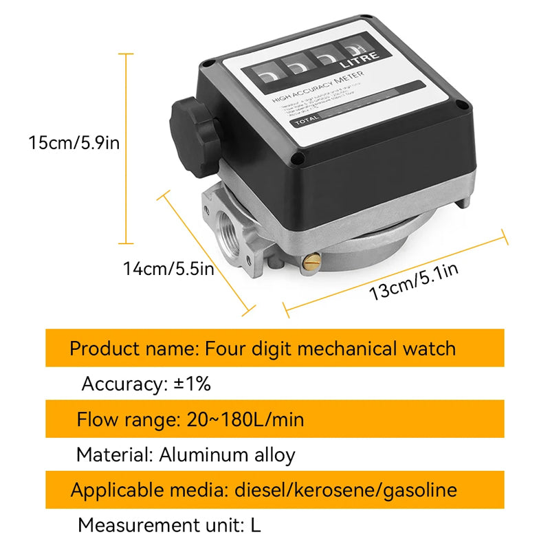 Fm-120 4 Digital Gasoline Fuel Oil Flow Meter Counter 20-120L/Min Diesel Petrol Oil Flow Sensor Counter High Accuracy Display