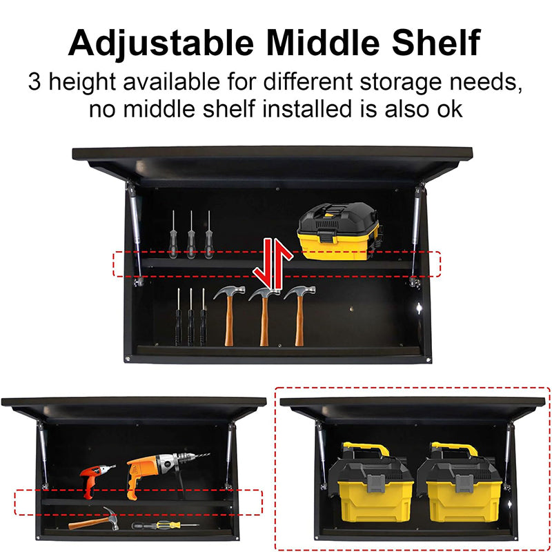 Wall Mount Garage Cabinet with Adjustable Shelf & Flip Up Open Door Metal Storage Cabinet for Garage Kitchen Office