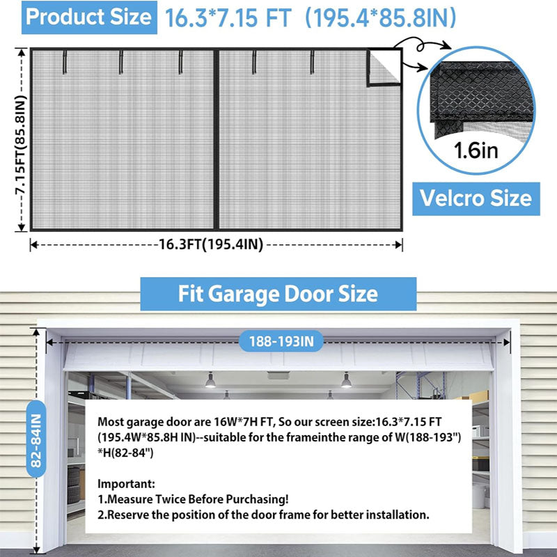 Garage Door Screen 16x7ft Garage Screen Door or 2 Cars Kids / Pets Friendly Easy Assembly